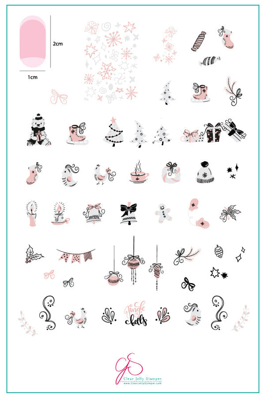 Festive & Flirty (CjS C-35) Steel Nail Art Stamping Plate 14 x 9 Clear Jelly Stamper