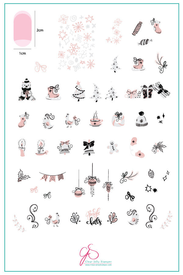 Festive & Flirty (CjS C-35) Steel Nail Art Stamping Plate 14 x 9 Clear Jelly Stamper