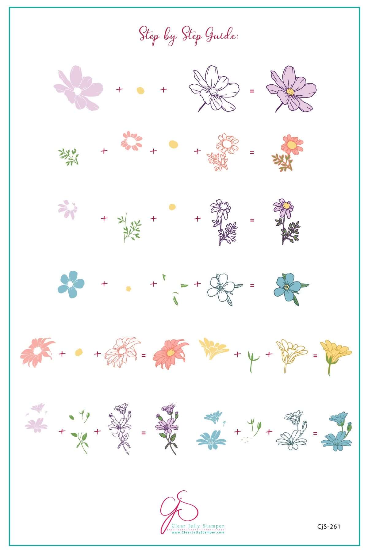 layered-nail-art-stamping-plate-how-to-card-with-colorful-designs-of-flowers-and-leaves