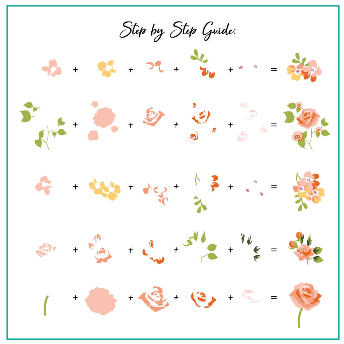 layered-nail-art-stamping-plate-how-to-card-with-colorful-designs-of-peonies-roses-and-leaves