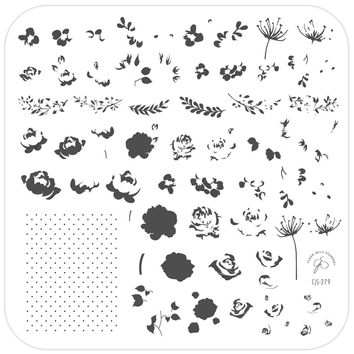 layered-nail-art-stamping-plate-with-designs-of-peonies-roses-leaves-and-dot-pattern
