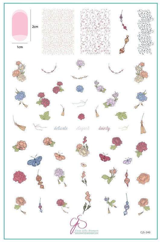 layered-nail-art-stamping-plate-inspo-card-with-colorful-designs-of-flowers-butterflies-tassles-swirls-and-words-for-nail-art