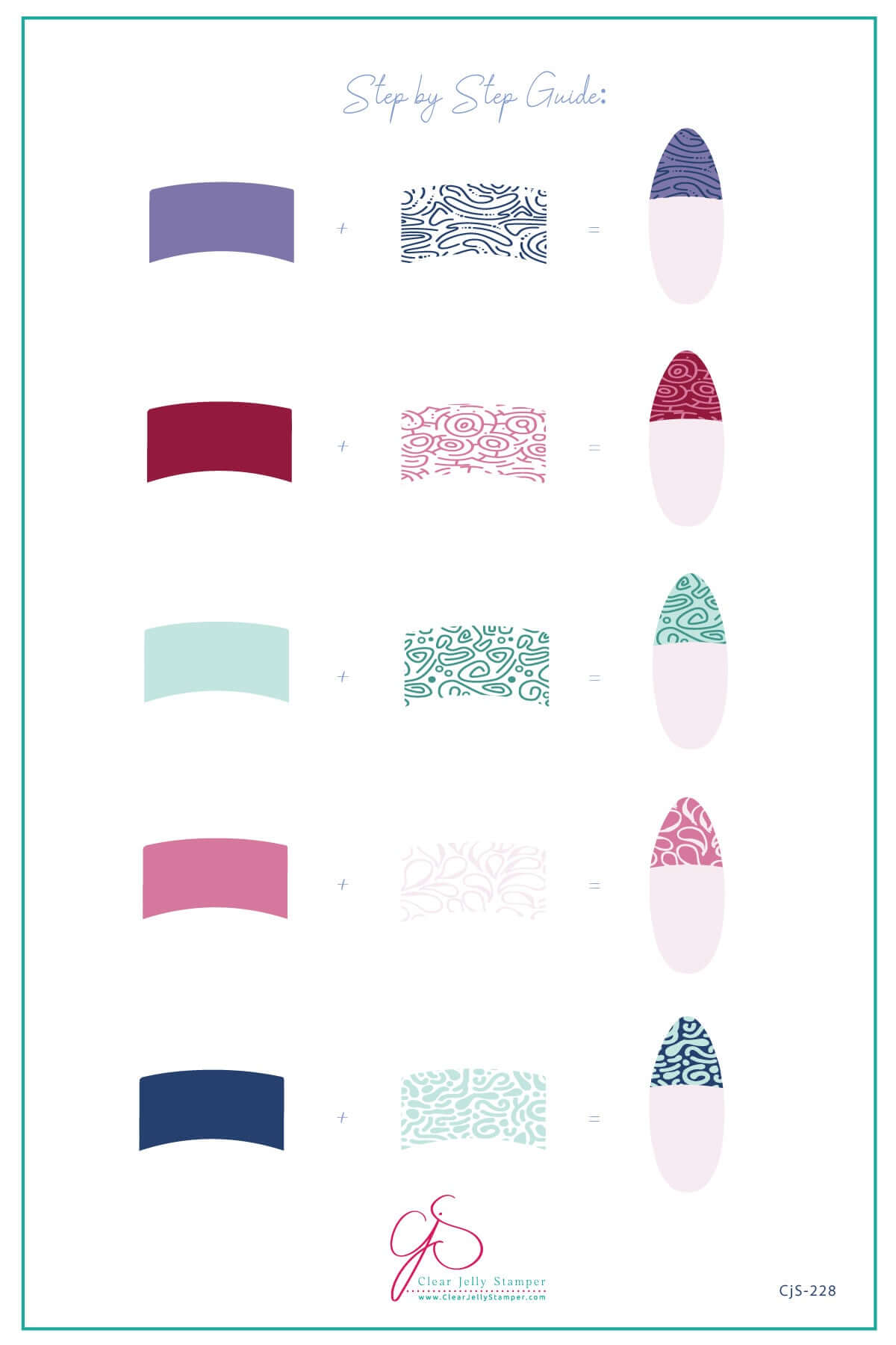 layered-nail-art-stamping-plate-how-to-card-with-colourful-designs-of-french-tip-swirl-and-squiggle-pattern