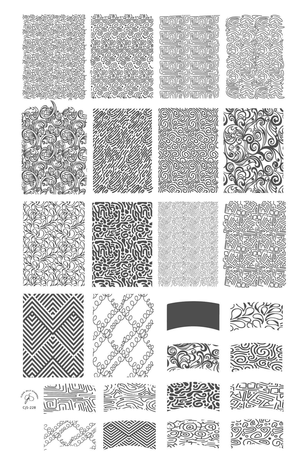 layered-nail-art-stamping-plate-with-designs-of-full-coverage-and-french-tip-patterns-swirls-and-squiggles