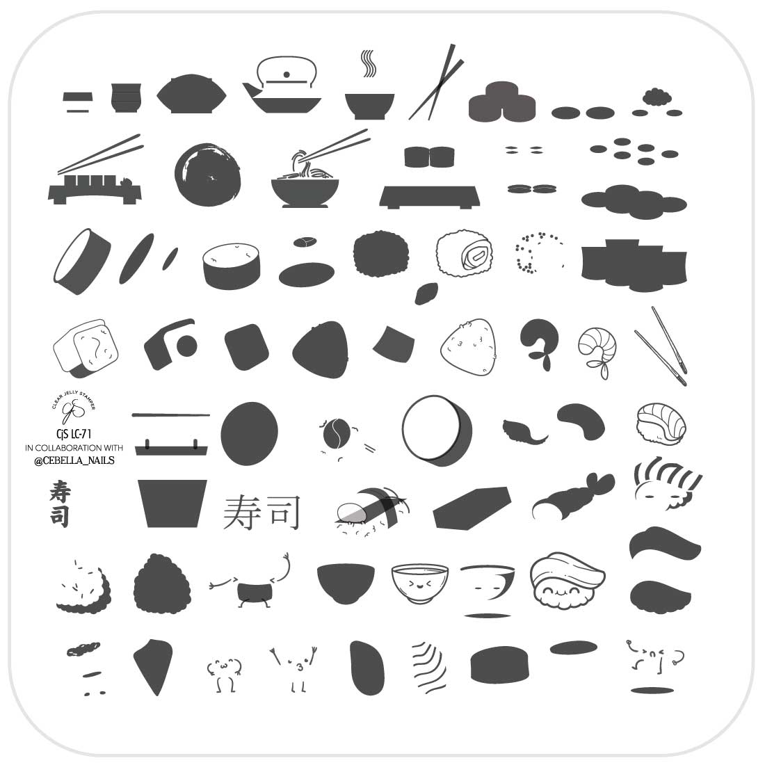 Wok and Roll (CjSLC-71) Steel Stamping Plate 8 x 8 Clear Jelly Stamper