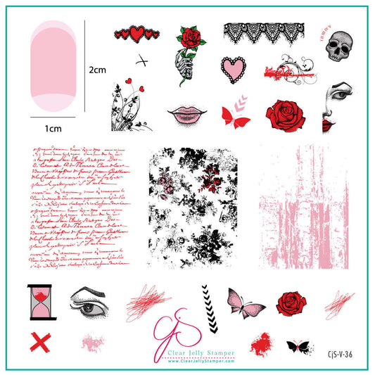 layered-nail-art-stamping-plate-inspo-card-with-colorful-designs-of-lace-hearts-script-roses-and-butterflies