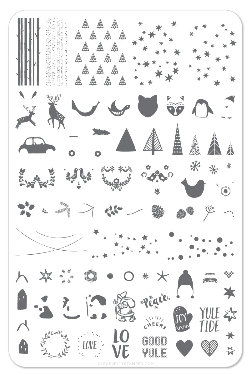 Yule Tide Christmas (CjSC-13) - Steel Nail Art Stamping Plate 14 x 9 Clear Jelly Stamper