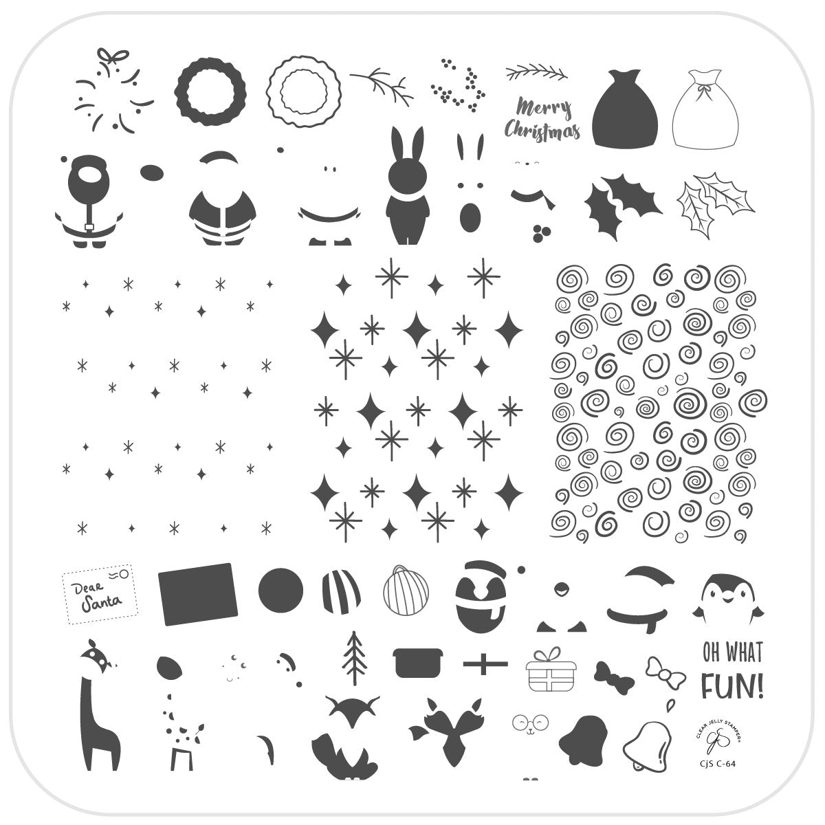 Oh, What Fun! (CjSC-64)Etched Nail Art Stamping Plate