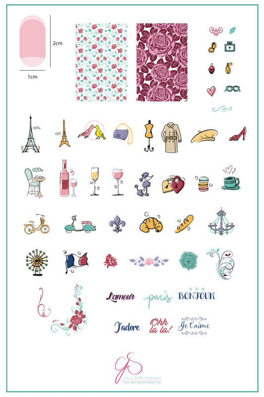 A Taste of France (CjS-47) - Steel Nail Art Stamping Plate 14 x 9 Clear Jelly Stamper Plate