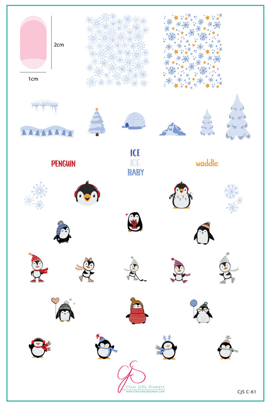 Playful Penguins (CjSC-61) Etched Nail Art Stamping Plate