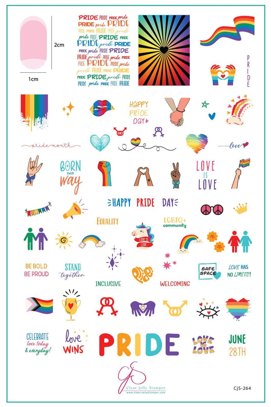 layered-nail-art-stamping-plate-inspo-card-wth-colorful-designs-of-rainbows-hands-pride-and-words-for-nail-art