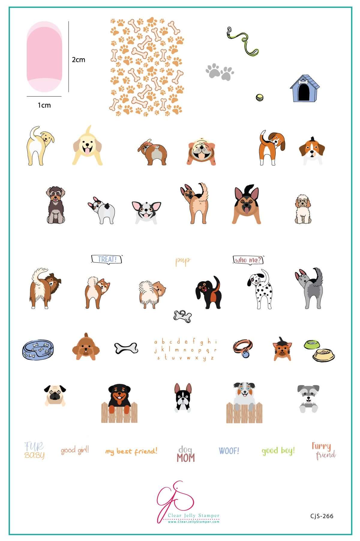 layered-nail-art-stamping-plate-inspo-card-with-colouful-designs-of-different-dogs-breeds-bones-collars-dog-bowls-and-words-for-nail-art