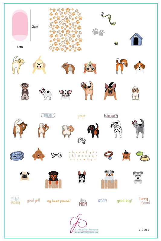layered-nail-art-stamping-plate-inspo-card-with-colouful-designs-of-different-dogs-breeds-bones-collars-dog-bowls-and-words-for-nail-art