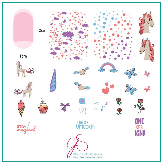 Lil Unicorn (CjS-94) Steel Nail Art Stamping Plate 8 x 8 Clear Jelly Stamper Plate
