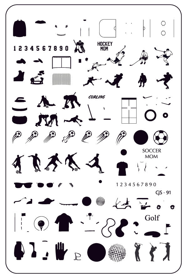 Sports Fans (CjS-91) Steel Nail Art Stamping Plate 14 x 9 Clear Jelly Stamper