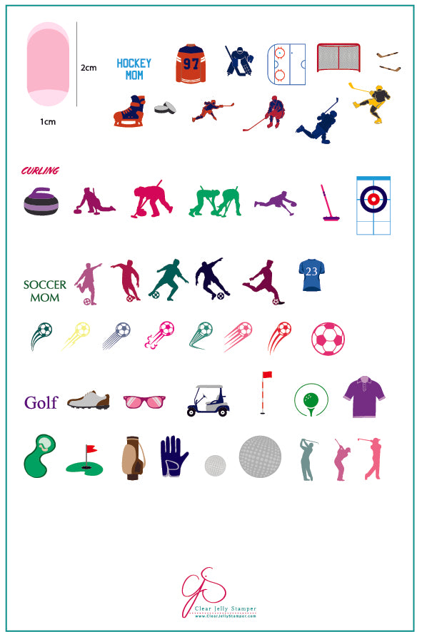 Sports Fans (CjS-91) Steel Nail Art Stamping Plate 14 x 9 Clear Jelly Stamper Plate