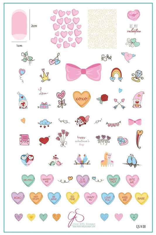 layered-nail-art-stamping-plate-inspo-card-showing-colourful-designs-of-candy-hearts-love-birds-arrows-words-for-nail-art