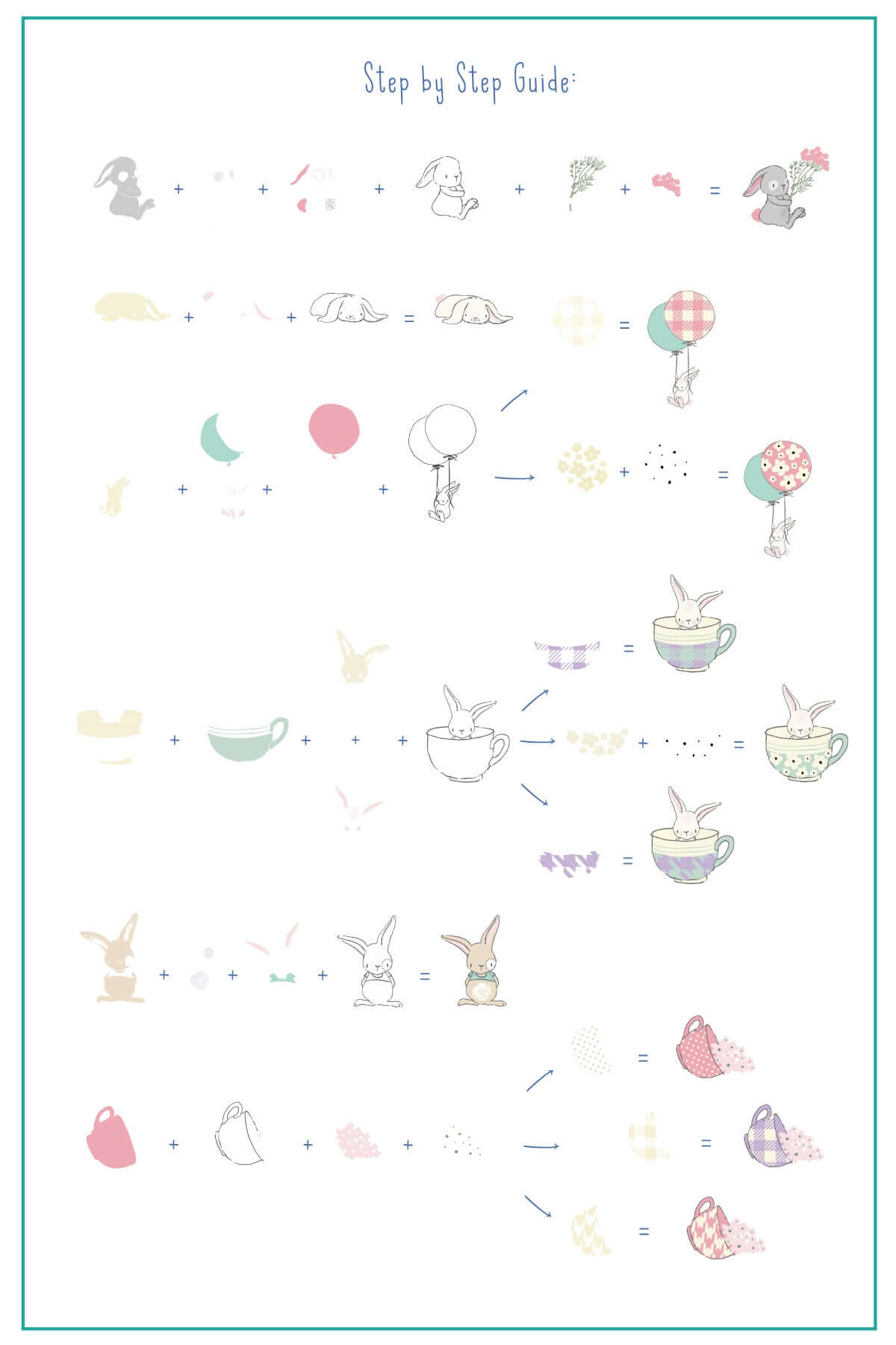 layered-nail-art-stamping-plate-how-to-card-with-colorful-designs-of-bunnies-balloons-flowers-and-teacups