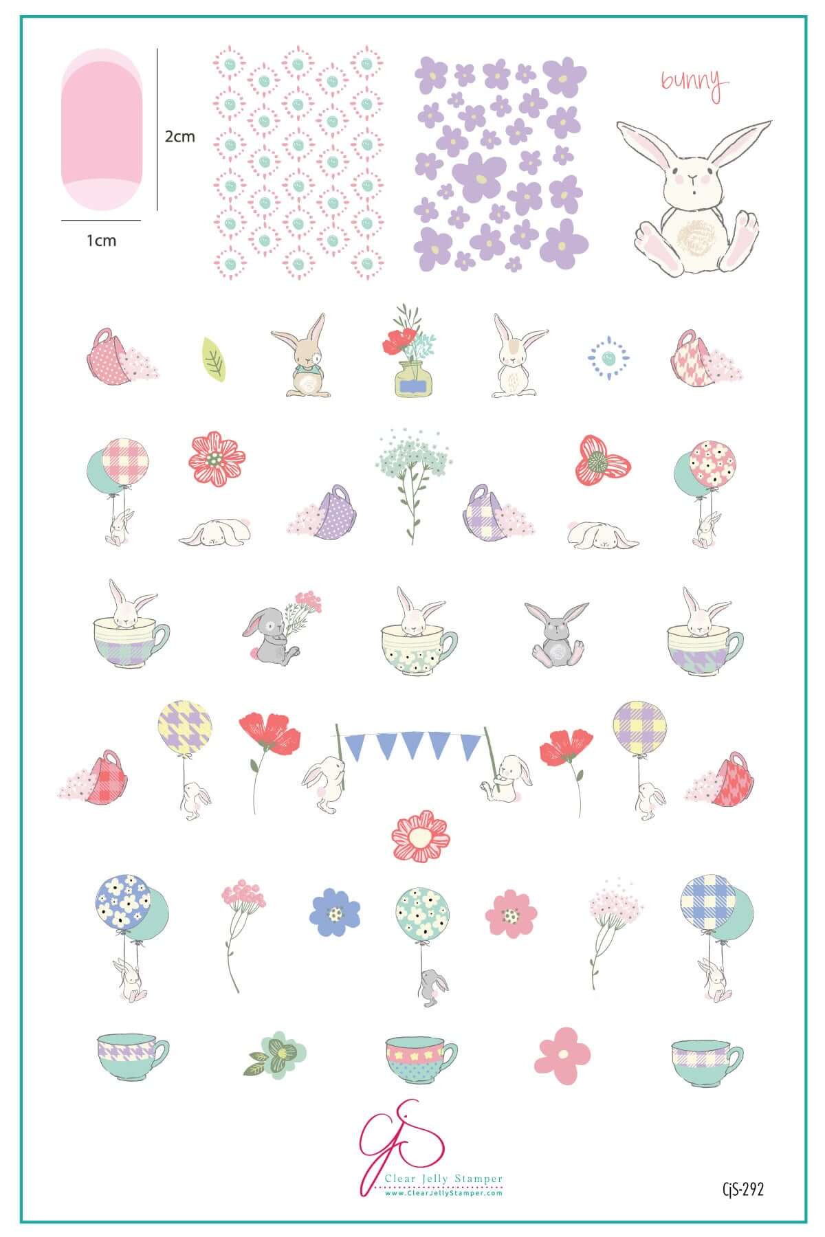 layered-nail-art-stamping-plate-inspo-card-with-colorful-designs-of-bunnies-balloons-flowers-and-teacups
