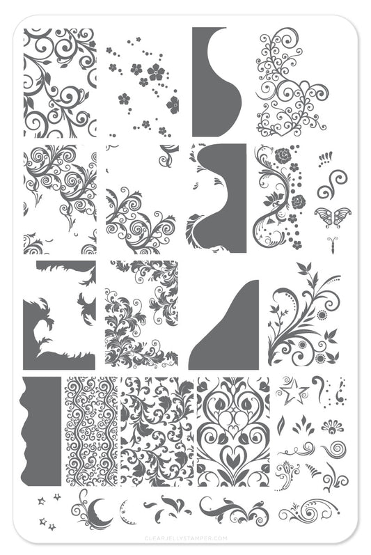 Sweet Swirls - (CjS-48) - Steel Nail Art Stamping Plate 14 x 9 Clear Jelly Stamper