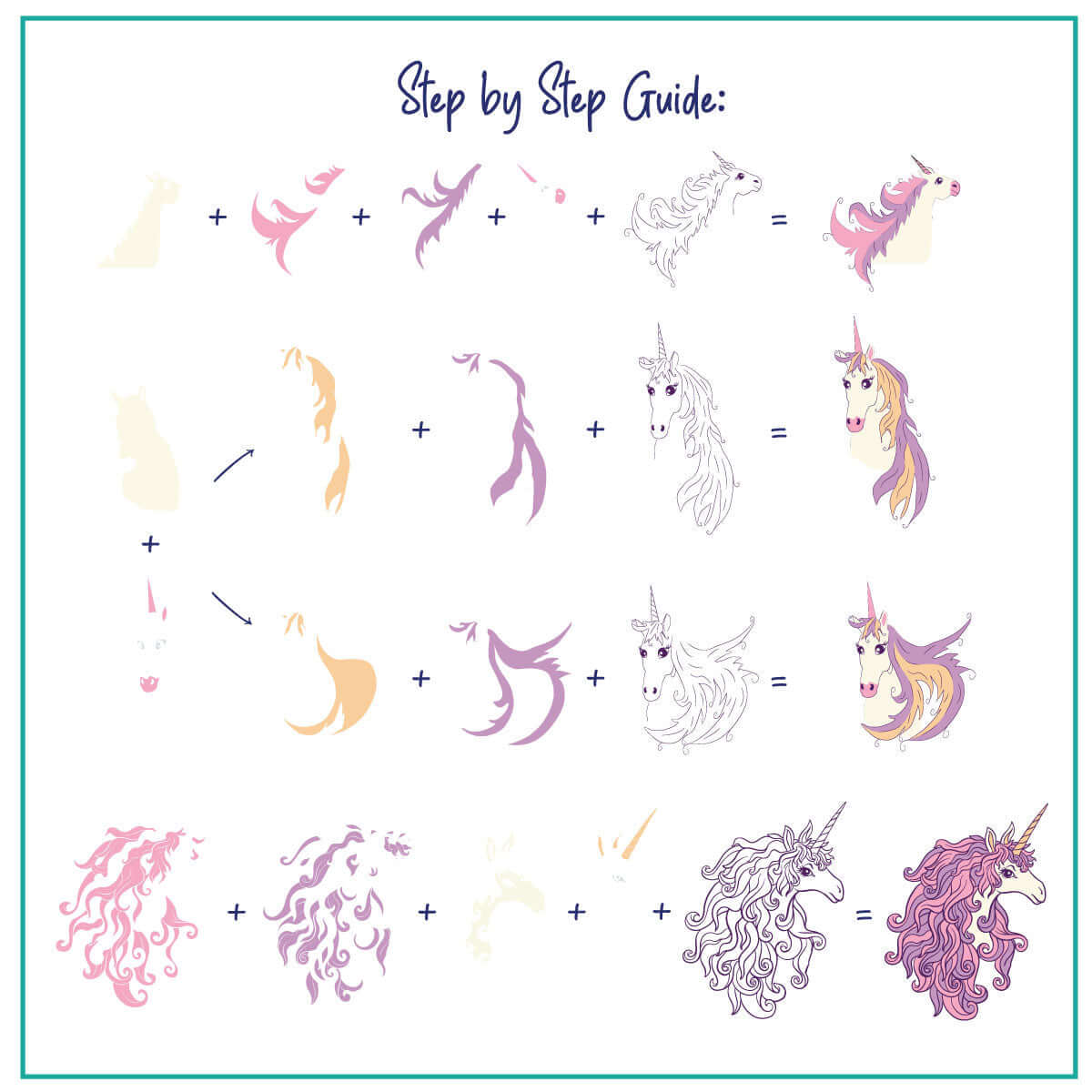 layered-nail-art-stamping-plate-how-to-card-showing-colorful-designs-of-unicorns-roses-and-peonies