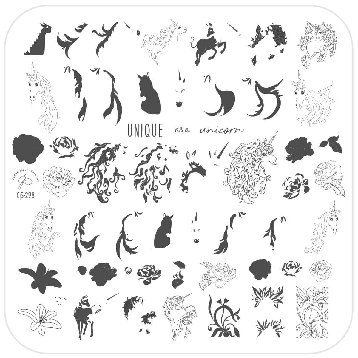 layered-nail-art-stamping-plate-showing-designs-of-unicorns-roses-and-peonies