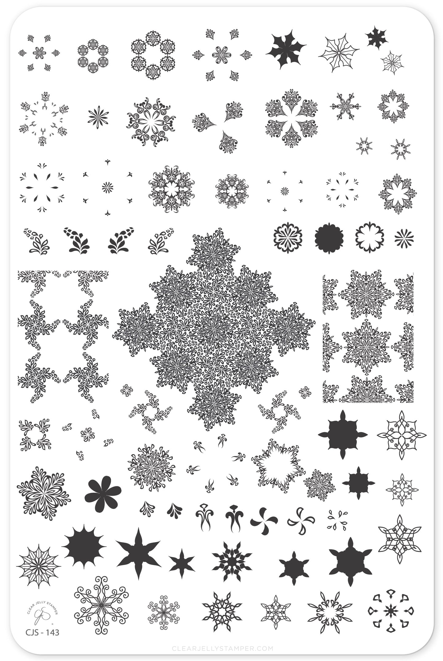 Frozen Flakes (CjS-143) Steel Nail Art Stamping Plate 14 x 9 Clear Jelly Stamper