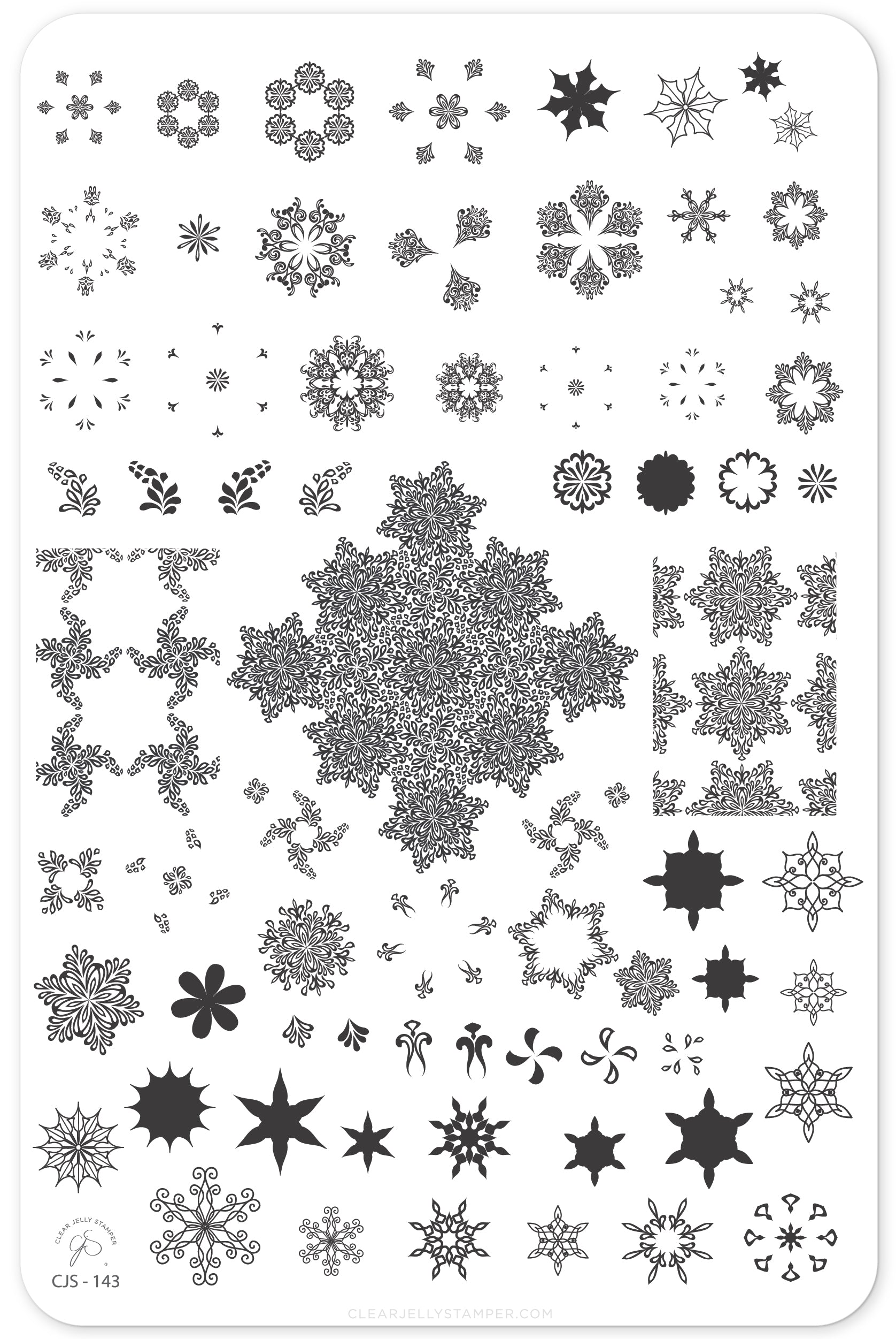 Frozen Flakes (CjS-143) Steel Nail Art Stamping Plate 14 x 9 Clear Jelly Stamper