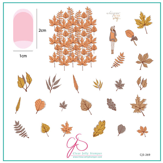 layered-nail-art-stamping-plate-inspo-card-with-colorful-designs-of-autumn-leaves-a-girl-and-words-for-nail-art