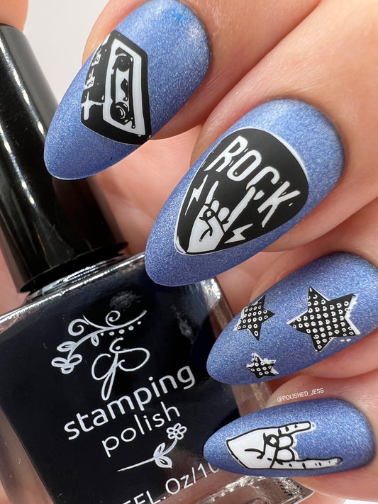 Rock On! (CjS-121) Etched Nail Art Stamping Plate
