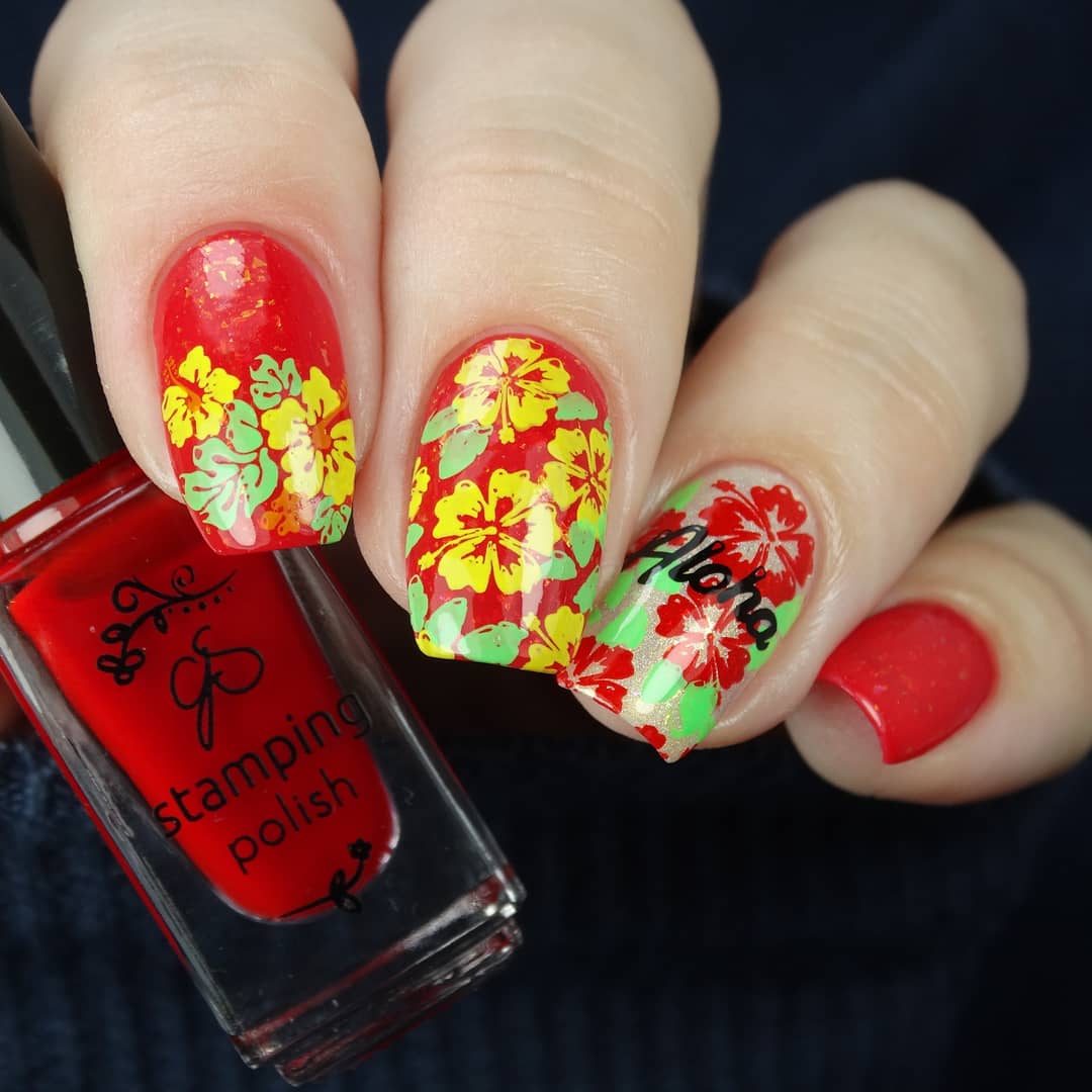 Aloha! (CjS-128) Steel Nail Art Stamping Plate 14 x 9 Clear Jelly Stamper