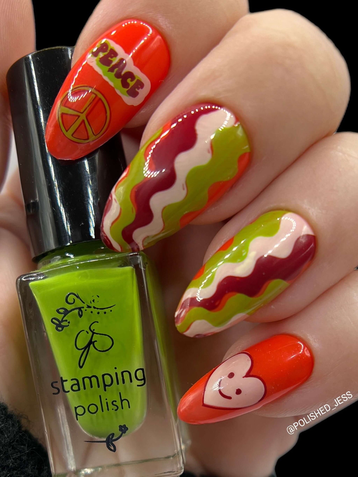 gorgeous-60's-styles-nail-art-design-with-waves-a-heart-and-peace-sign