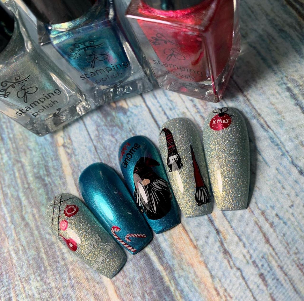 Gnome-mas (CjS C-48) Steel Nail Art Stamping Plate 14 x 9 Clear Jelly Stamper