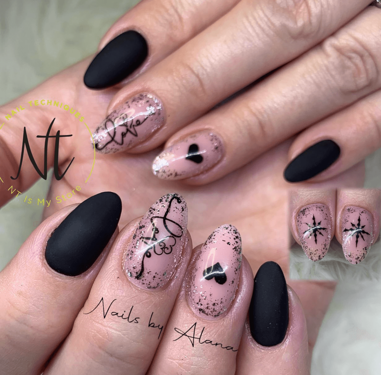 stunning-manicure-with-nail-art-designs-of-hearts-the-words-love-and-snowflakes