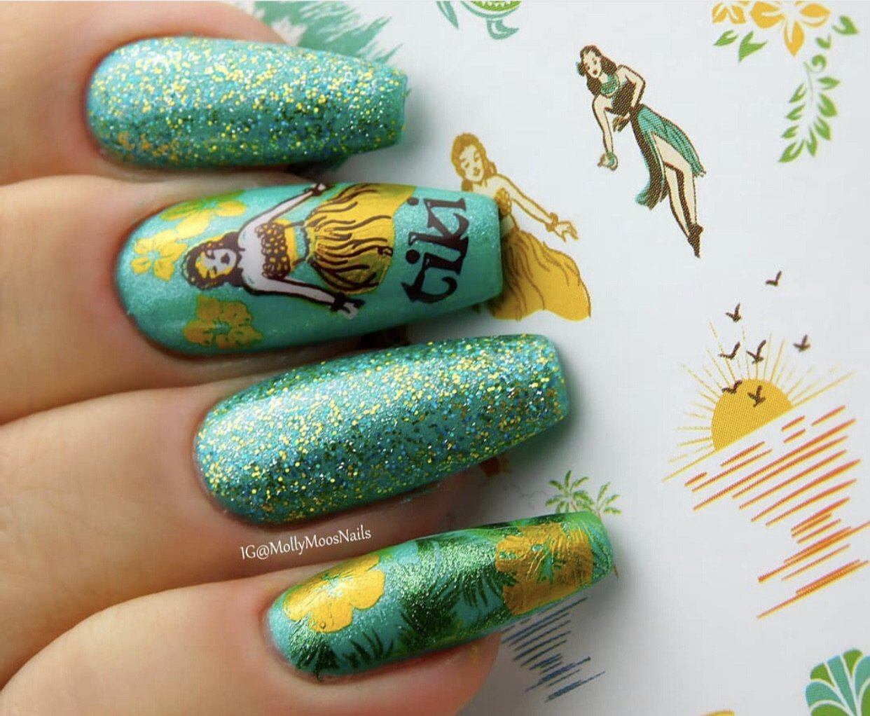 Aloha! (CjS-128) Steel Nail Art Stamping Plate 14 x 9 Clear Jelly Stamper