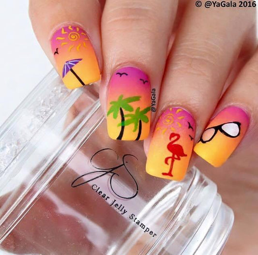 Summer Fun (CjS-16) - Steel Nail Art Stamping Plate 6x6 Clear Jelly Stamper