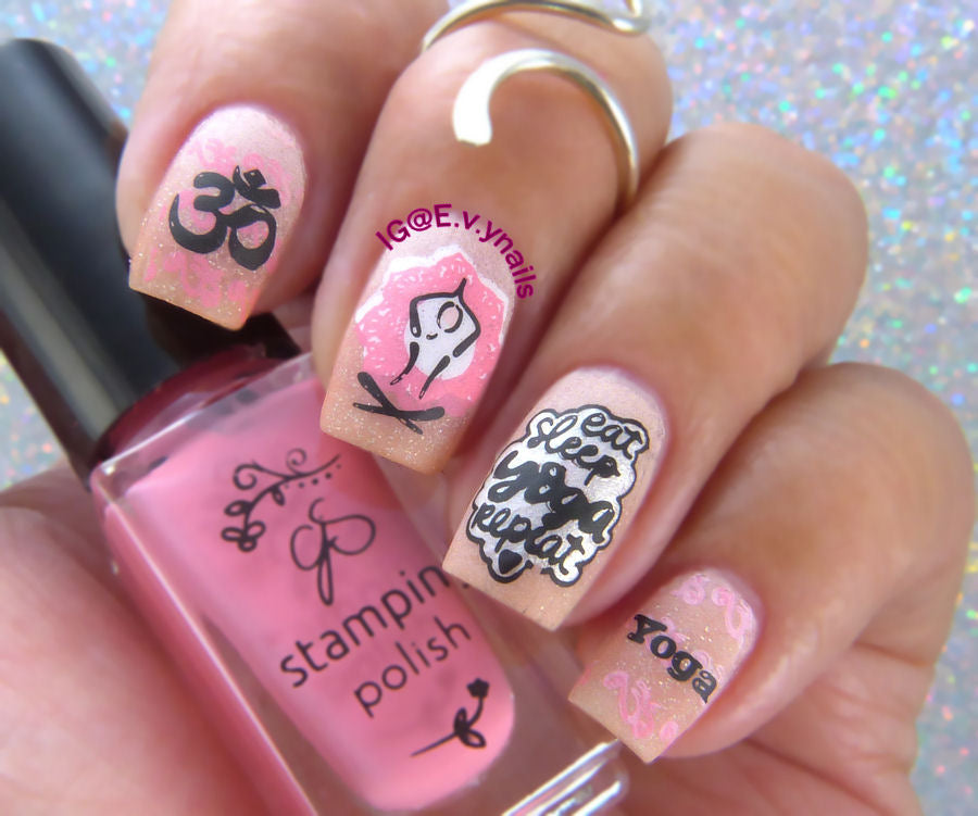 Eat, Sleep, Yoga, Repeat! (CjS-206) Steel Stamping Nail Art Plate 8 x 8 Clear Jelly Stamper