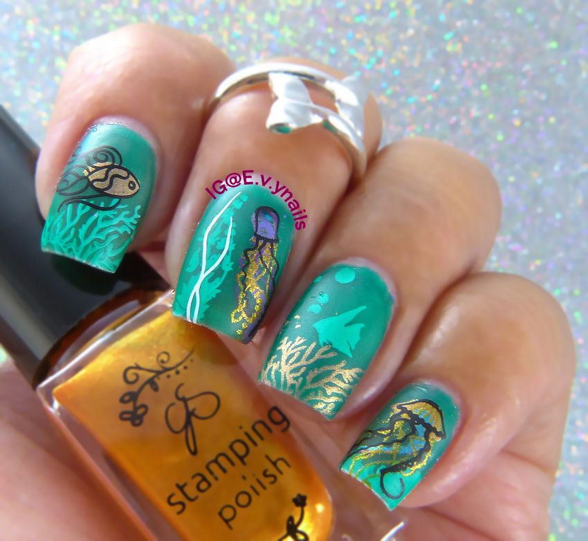 Blooming Sea (CjS-199) Steel Stamping Plate 8 x 8 Clear Jelly Stamper