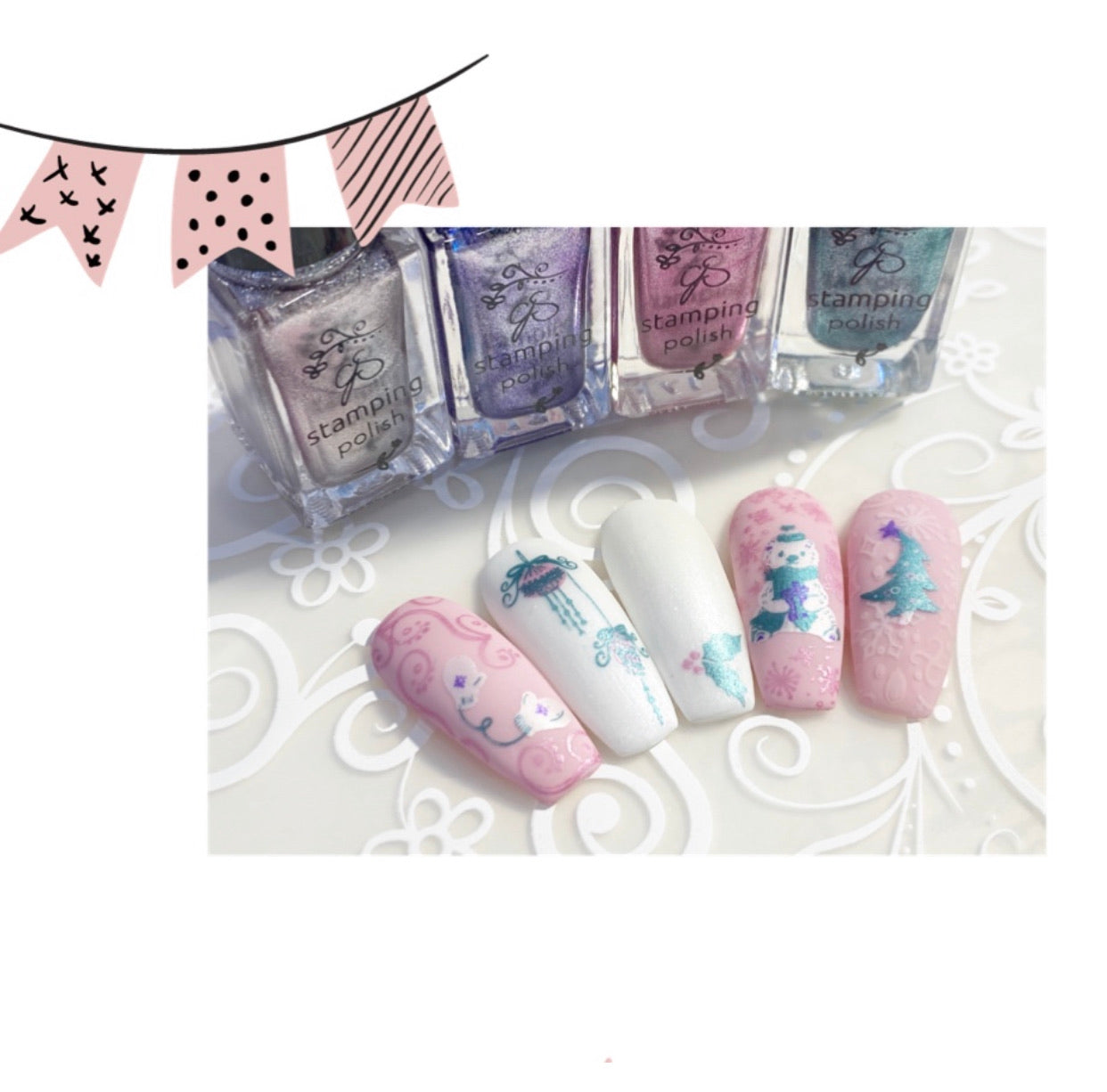 Festive & Flirty (CjS C-35) Steel Nail Art Stamping Plate 14 x 9 Clear Jelly Stamper