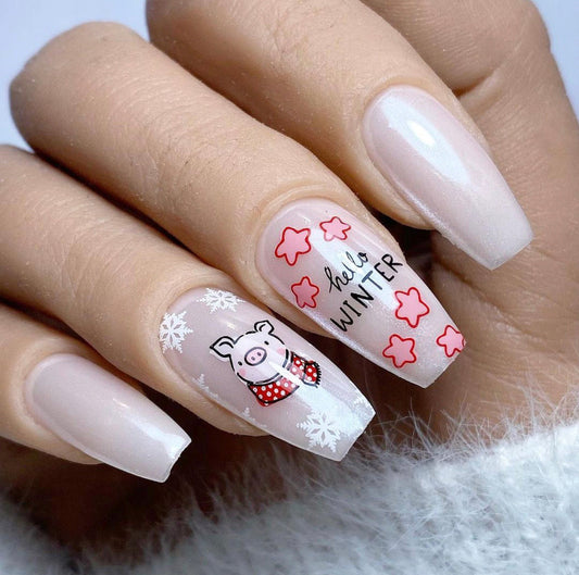 Piggy Christmas (CjS C-50) Steel Nail Art Stamping Plate 14 x 9 Clear Jelly Stamper