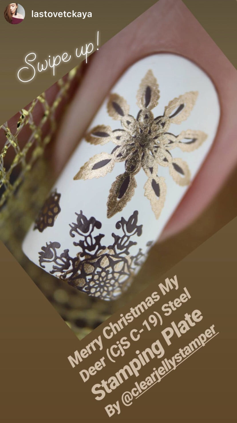 Merry Christmas My Deer (CjS C-19) Steel Nail Art Stamping Plate 14 x 9 Clear Jelly Stamper