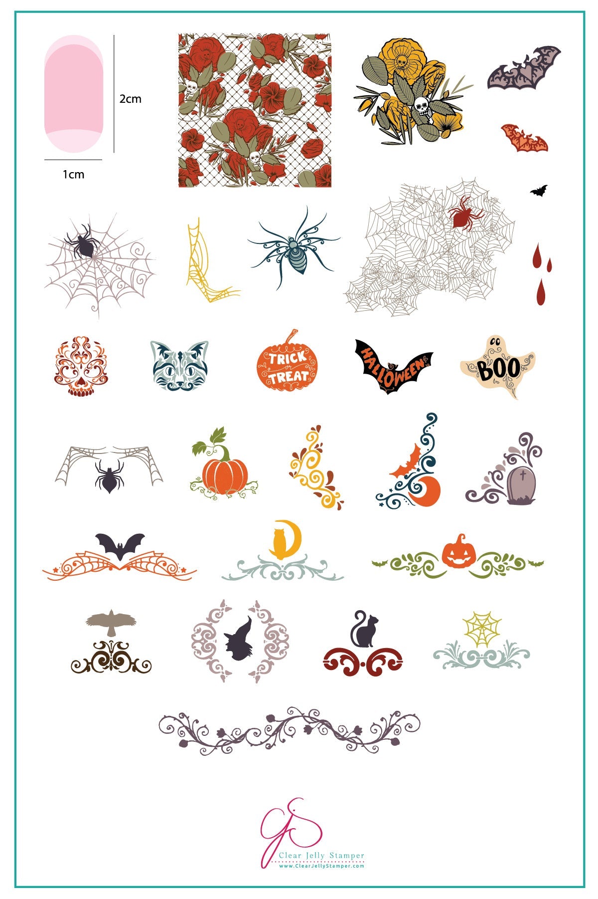 Gurly Swirly Halloween (CjS H-25) Steel Stamping Plate 14 x 9 Clear Jelly Stamper Plate