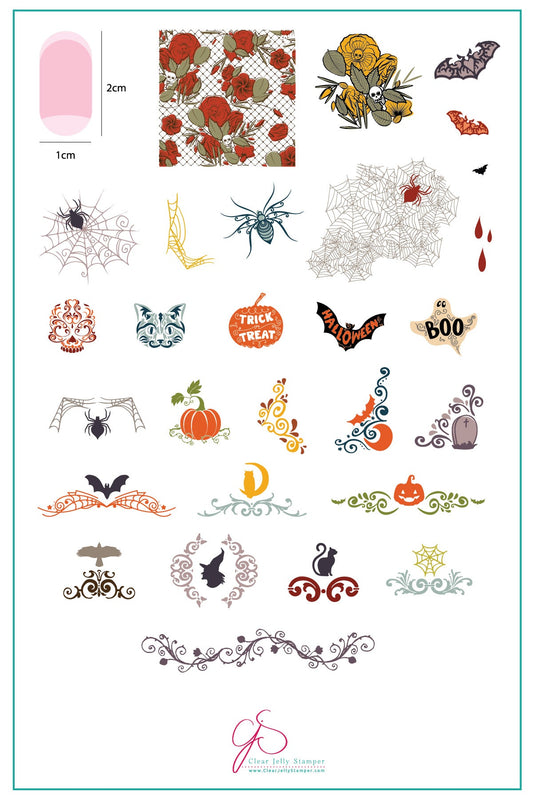 Gurly Swirly Halloween (CjS H-25) Steel Stamping Plate 14 x 9 Clear Jelly Stamper Plate