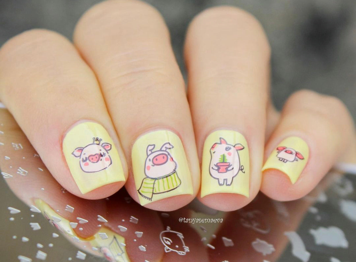 Piggy Christmas (CjS C-50) Steel Nail Art Stamping Plate 14 x 9 Clear Jelly Stamper