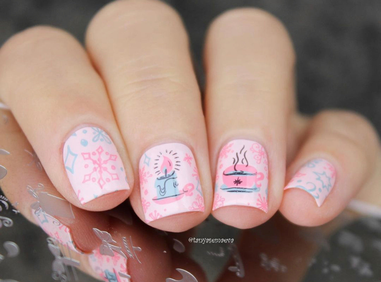 Festive & Flirty (CjS C-35) Steel Nail Art Stamping Plate 14 x 9 Clear Jelly Stamper