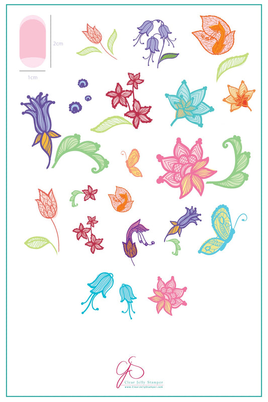 Petals of Lace (CjS-50) - Steel Nail Art Stamping Plate 14 x 9 Clear Jelly Stamper Plate