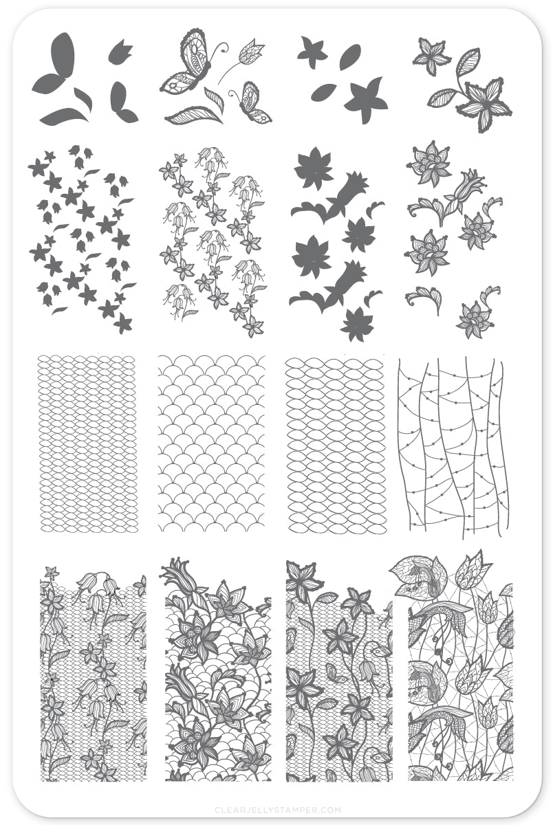 Feeling Lacy - (CjS-51) - Steel Nail Art Stamping Plate 14 x 9 Clear Jelly Stamper