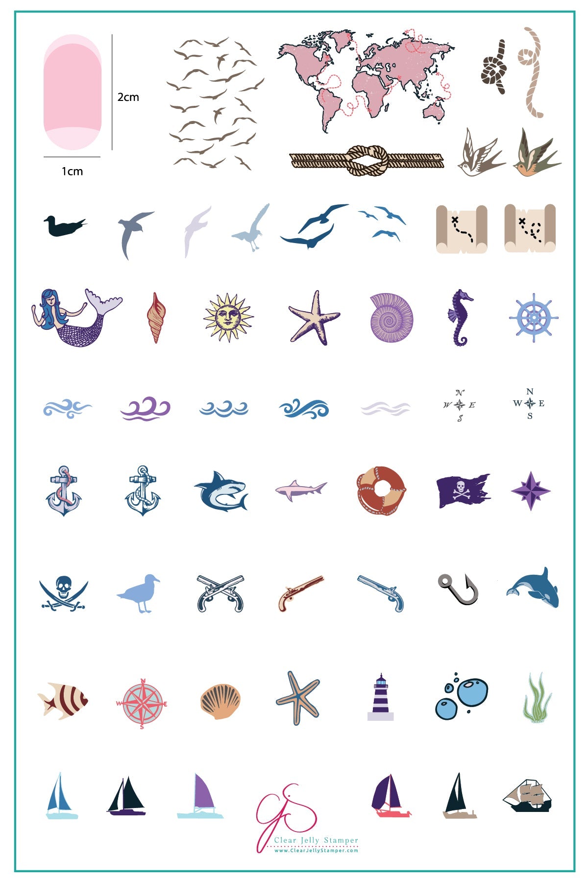 Treasures of the Sea (CjSLC-11) - Steel Nail Art Stamping Plate 14 x 9 Clear Jelly Stamper