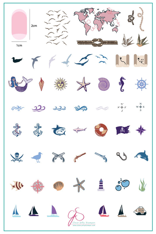 Treasures of the Sea (CjSLC-11) - Steel Nail Art Stamping Plate 14 x 9 Clear Jelly Stamper