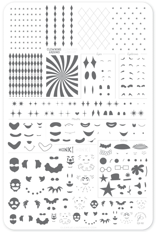 Clowning Around (CjS-102) Etched Nail Art Stamping Plate